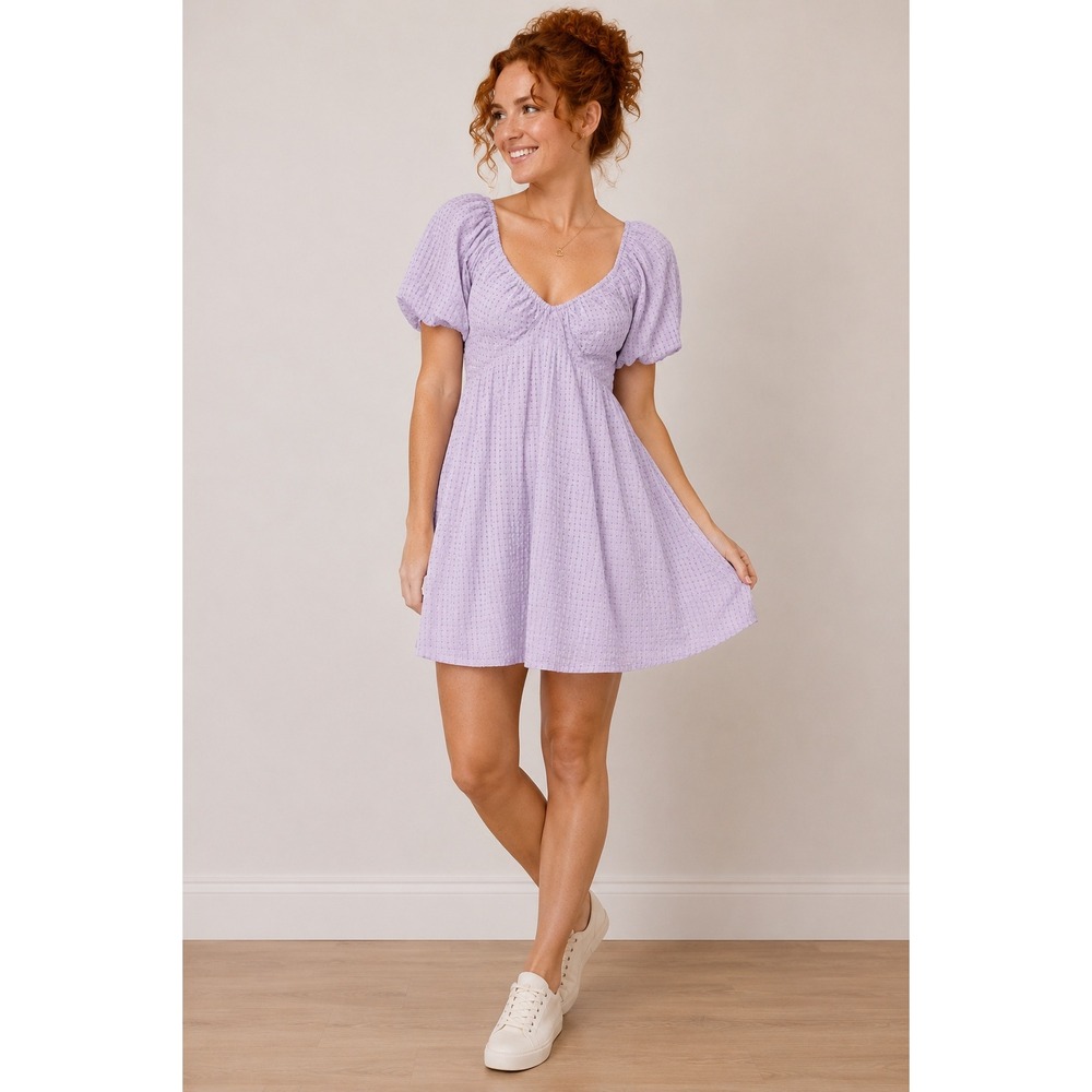 Old Navy Womens Purple‎ Puff Sleeve Smocked Back Fit & Flare Mini Dress Medium